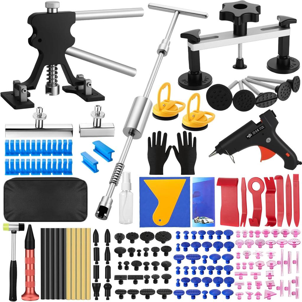 Car Dent Puller Kit, 45Pcs Paintless Dent Removal Tools with Adjustable Lifter & Bridge Puller for Car, Refrigerator Door Repair