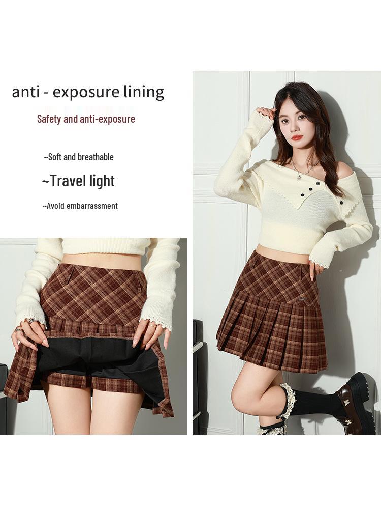 2025 College-Style Retro Pleated Wool Blend High-Waisted Midi Skirt - Slim and Visually Elongating