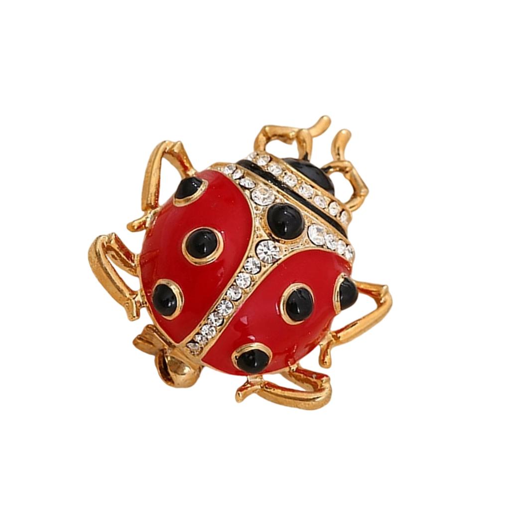 Glossy Alloy Ladybugs Pin Adorned With Glittering Crystals Handmade Enamel Animal Brooch For Women’s Fashion Apparel