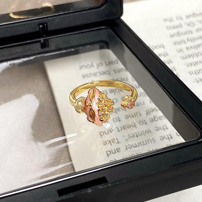 [Goldpuder Blumensprache] Mittelalterlich Vintage Nationaler Trend Emaille Tropföl Blume Öffnungsring Personalisierter Retro Finger