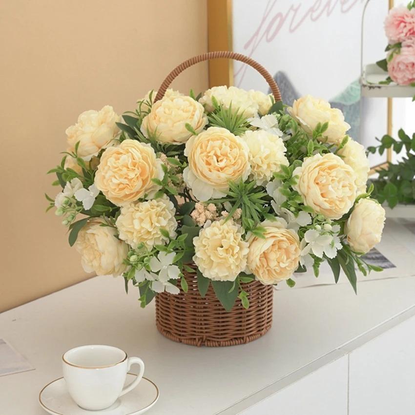 1PC Fall Artificial Peony Flowers Silk Hydrangea Rose Living Room Home Vase Garden Wedding Bridal Bouquet Diy Party Decoration