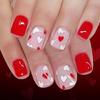 24pcs Valentines’s Glossy Press On Nail Square Short Fake Nail With Cute Heart Designs ABS Material