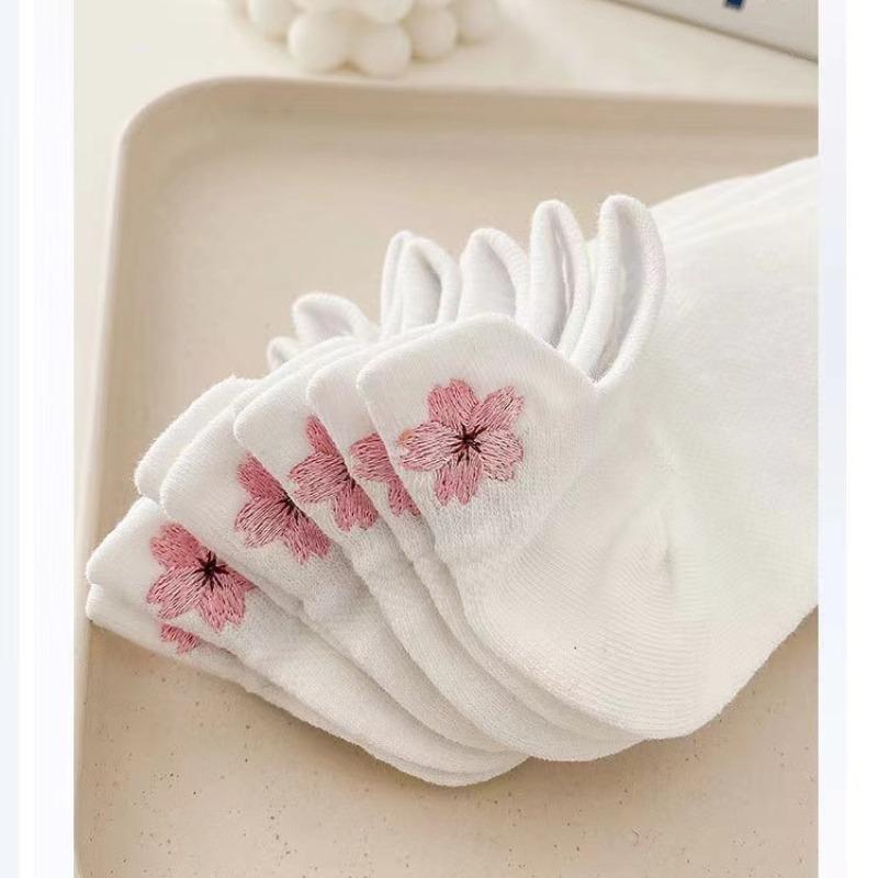 5 Pairs Women Cartoon Short Socks Trendy Versatile Cute Flower Pattern Socks Sweat Absorbing Breathable Soft And Casual Socks