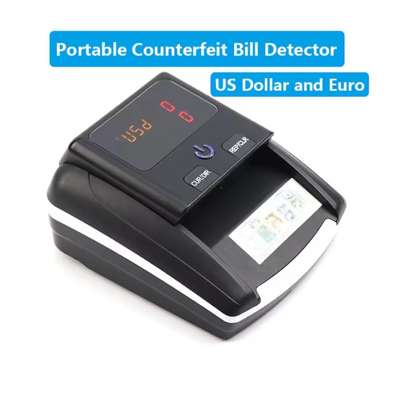Portable Mini Money Counter Rechargeable Counterfeit Bill Detector LED Display Automatic Money Detection for US Dollar and Euro