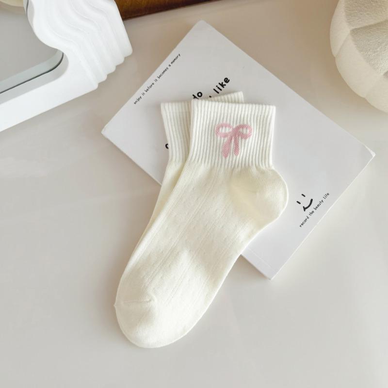 White Socks for Women, Summer Bow Flower Short Socks, Trendy Breathable Boat Socks, Cotton Sweat-absorbing Women's Socks