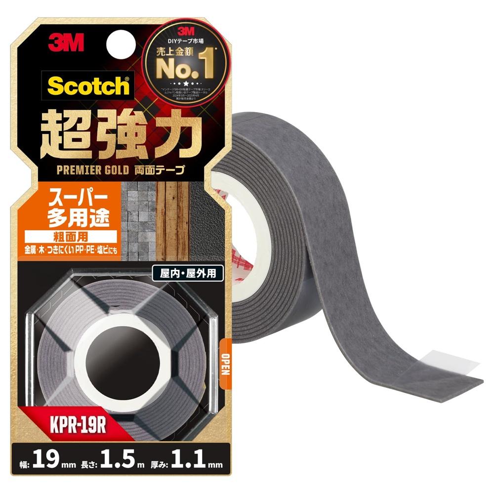 3M Scotch Super Strong Double-Sided Tape Premier Gold Versatile For Rough Surfaces Width 19mm Length 1.5m KPR-19R