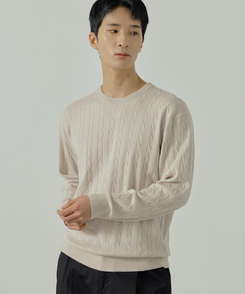 210EDIT Unisex Soft Round Neck Cable Knit [4 Color]_Zz5Sw013