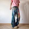 JYL Mens Jeans White Splash Ripped Summer Trendy Straight Loose Flared Denim