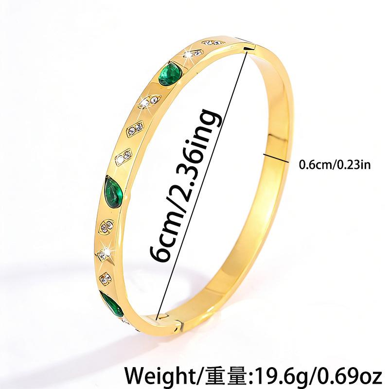 European and American Fashion Emerald Zircon Titanium Steel  Gold Opening Round Water Drop Diamond  Jewelry
