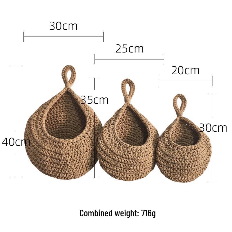Handmade Cotton Rope Crochet Fruit Net Bag - Woven Kitchen Storage, Bird's Nest & Water Drop Design