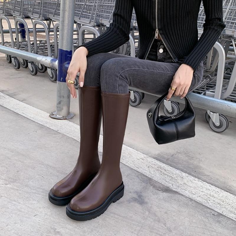 Platform Heel Women Knee-High Boots Fashion Comfort Soft Leather Shoes Autumn Winter Women's Knight Long Booties