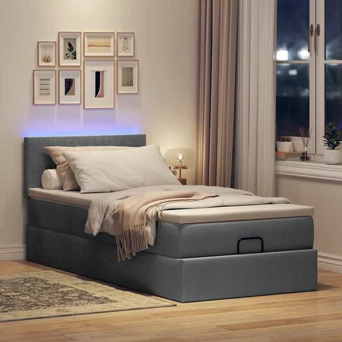 VidaXL Lit ottoman avec matelas et LED Gris foncé 80x200cm tissu 3312181