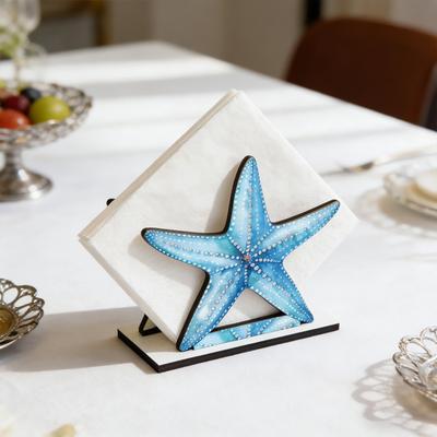 Ocean Themed Wooden Napkin Holder for Table, Summer Coastal Napkin Dispenser, Rustic Tissue Holder for Kitchen, Dining Room