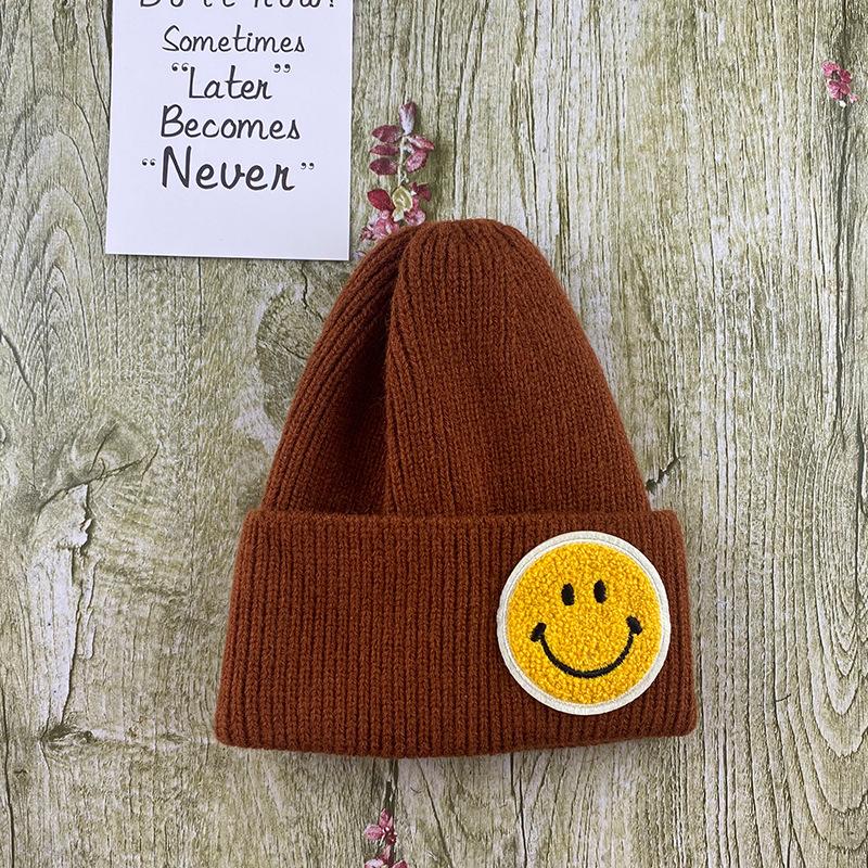 

Hat Women Autumn and Winter Smiley Face Label Couple Knitted Hat Winter Pullover Woolen Hat Student Couple Warm Hat