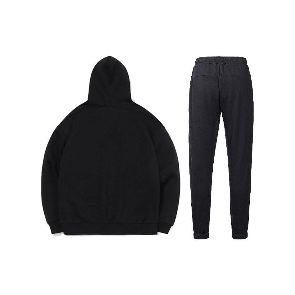 Li Ning Solid Color Logo Zip Hoodie And Long Pants Casual Sports Suit Men Suit Black YWDT227-1+AKLT805-1