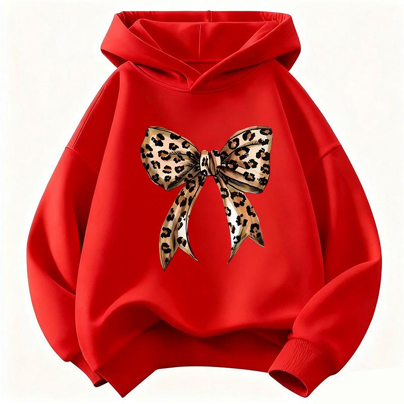 Vintage Leopard Bow Print T Shirts Y2k Girls Reto Hoodies Children's Sweatshirt Hoody Girls Casual Hoodies Y2k Clothes