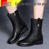 2025 Autumn/Winter Women's Fleece-Lined Wedge Heel Non-Slip Mid-Calf Cotton Martin Boots with Short Height Insole
