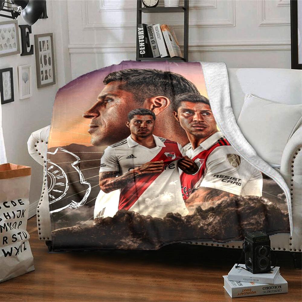 River Plate Football Player Portrait Collage Print Flannel Blanket Soft Warm Throw Blanket Soccer Fan Sofa Decor