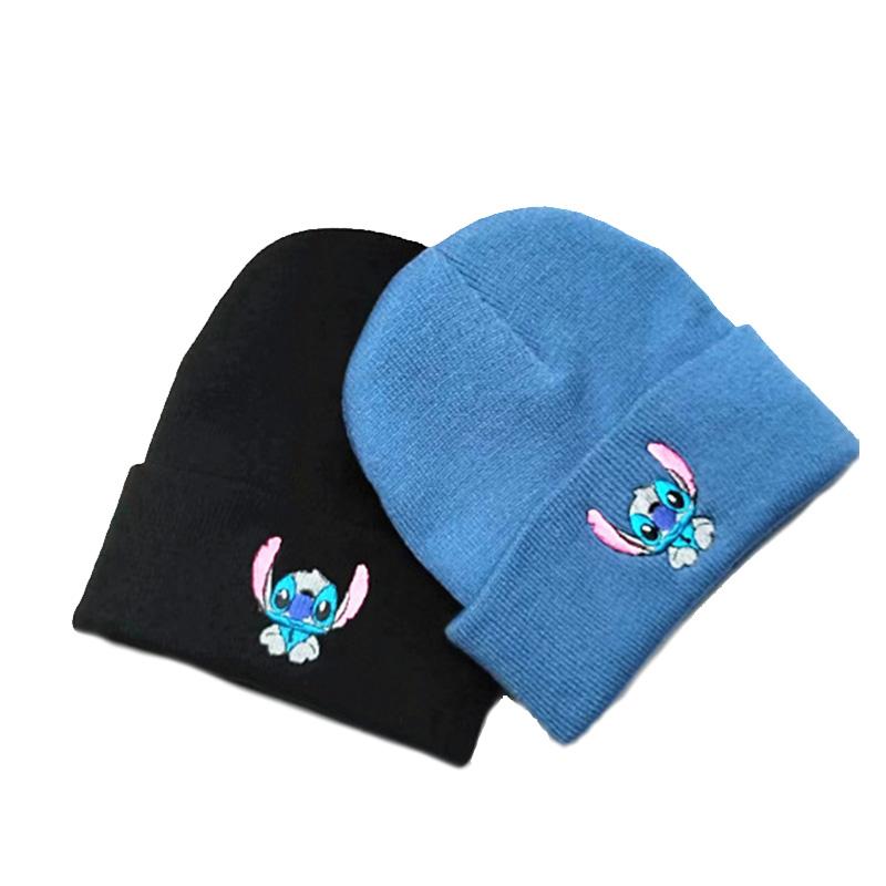 Stitch Knitted Embroidered Hat Anime Peripheral Autumn And Winter Outdoor Warm Hair Hat Elastic Cold Hat Adults And Kids Gifts