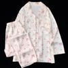 Pink Little Bear Print Lace Women Pajamas Korean Cartoon Cute Bow 2pc Nightwear New Autumn Lady Sleepwear