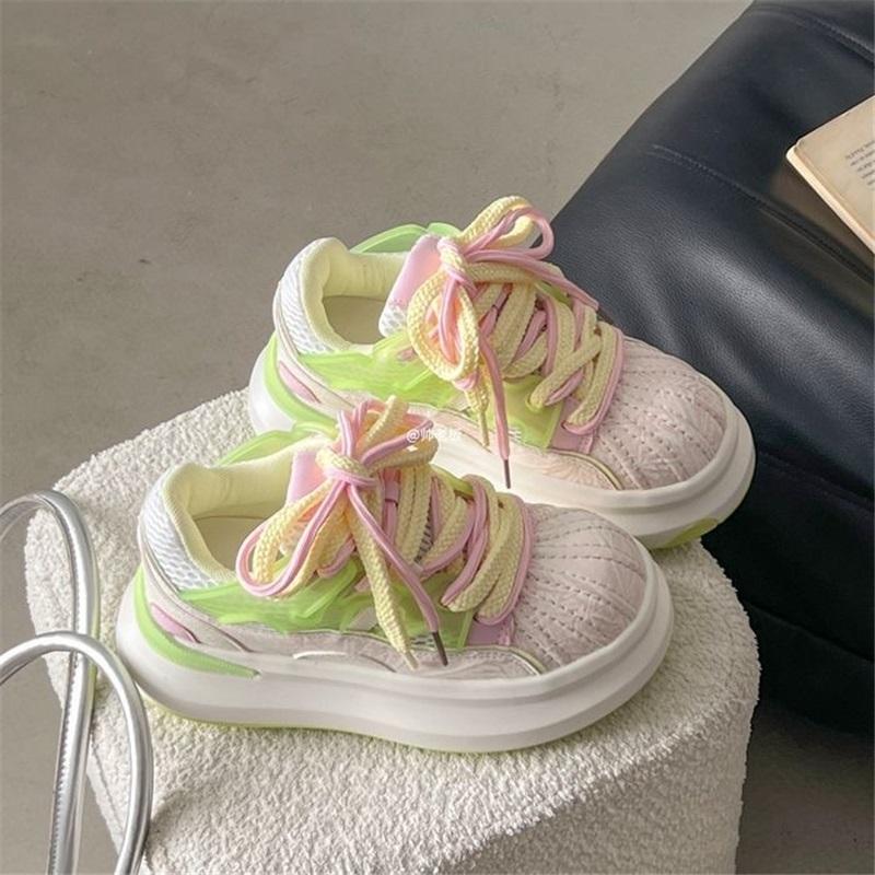 Autumn Women's Chunky Sneakers Breathable Mesh Casual Shoes Lace-Up Thick Sole Platform Shoes For Daily Wear