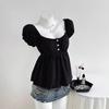 2025 European Summer Polka Dot Puff Sleeve Women's Top with French Square Neck