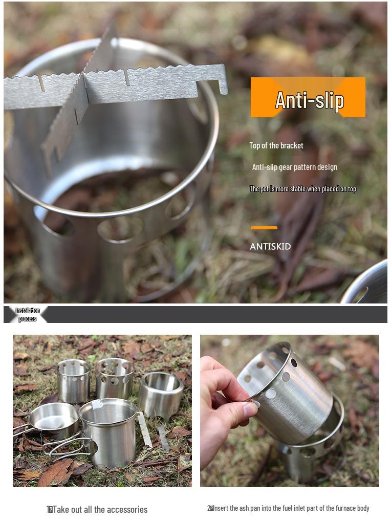 Portable Stainless Steel Wood Stove Set for Camping & Barbecue