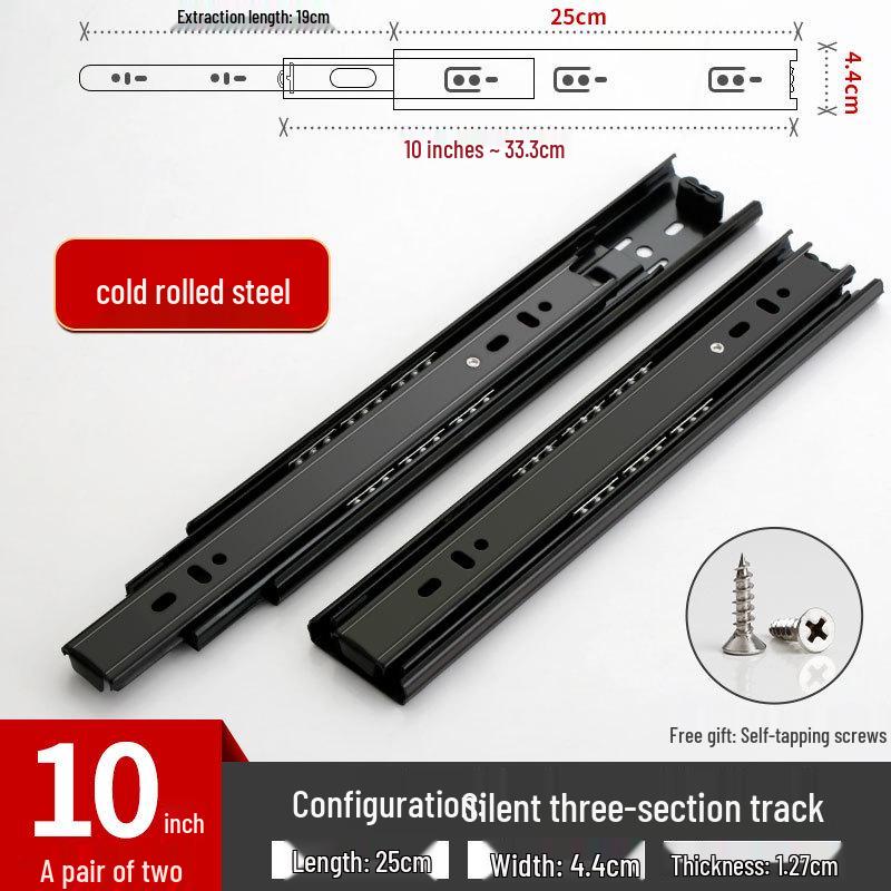 304 Soft-Closing Three-Section Drawer Slides with Thickened Keyboard Ball Bearings