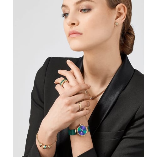 BERING Women's Quartz Watch, Green and Gold, Stainless Steel, Mesh Strap, Japan Exclusive, 19031-828, Officially Imported, 3-Year Warranty, Scratch-Re