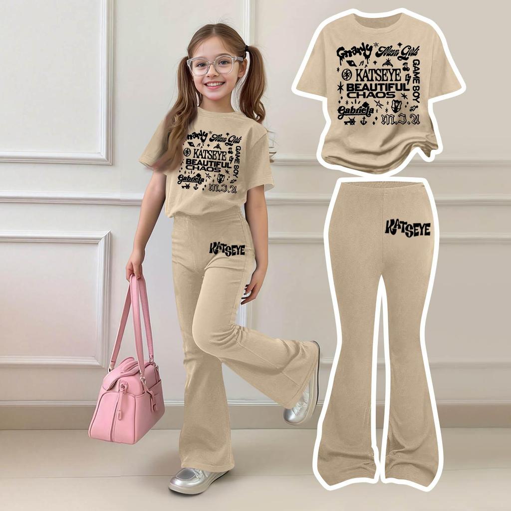 Girls Casual Short Sleeve Printed Outfit Set for Daily Summer Wear