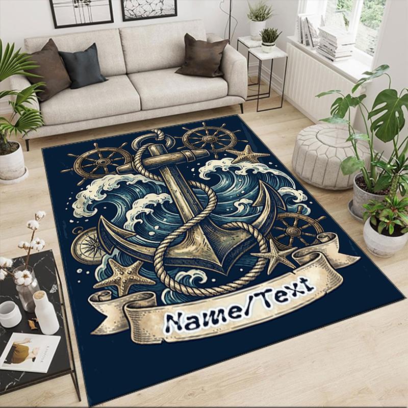 1PC Custom Name Nautical Anchor Adventure Theme Floor Mat Ideal for Living Room, Game Rooms, Office, Bedroom,Floor Mat Playful Design