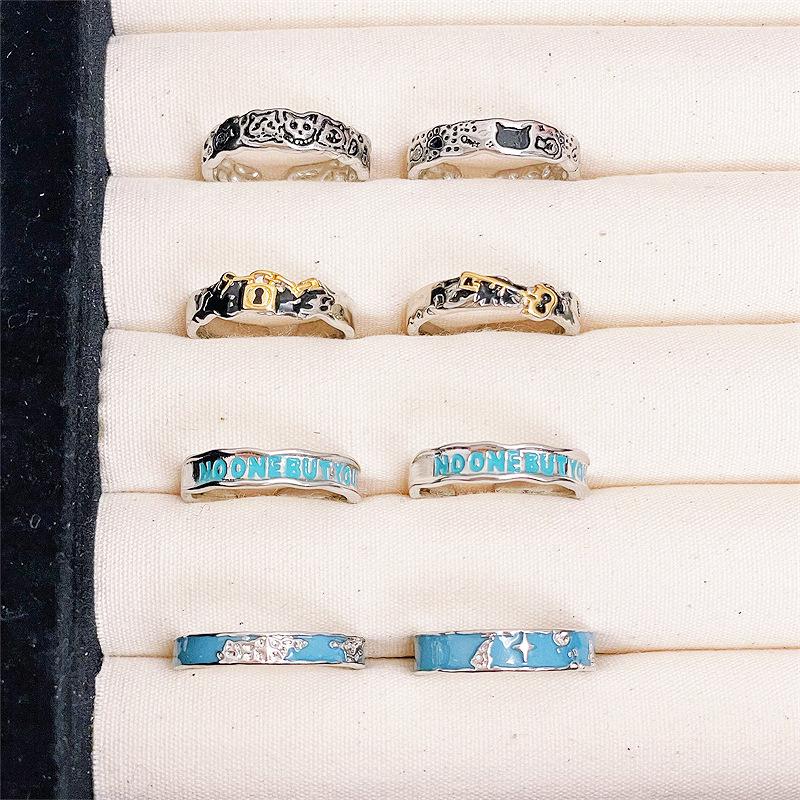 Personalized Color Enamel Drip Glaze Open Couple Ring, High-End Niche Design Pair Ring, Fashionable Simple Retro Ring