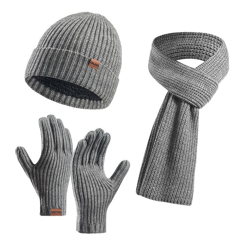 

Мужская вязаная шапка осень и зима новая овечья шерсть утолщенная шапка шарф перчатки набор из трех предметов