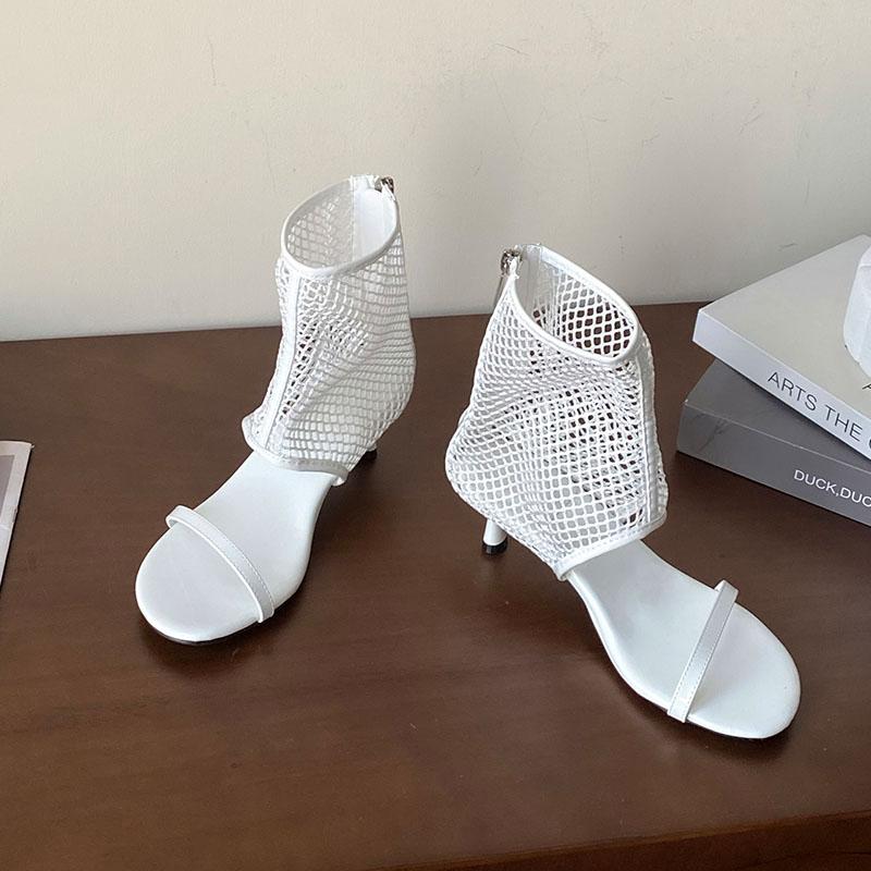 

Fashion Fashion Mesh Footwear Open Toe Women Low Heel Ankle Boots Shoes Zippers Modern Female Heeled Sandals Booties Shoes For Ladies 35 бежевый