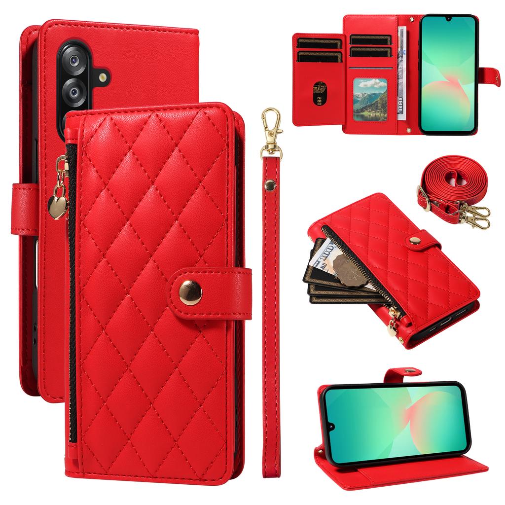 For Samsung Galaxy A16 4G/Galaxy A16 5G/Galaxy A17 5G/Galaxy A26 5G Wallet Case with Straps, Rhombus Leather Stand Phone Cover