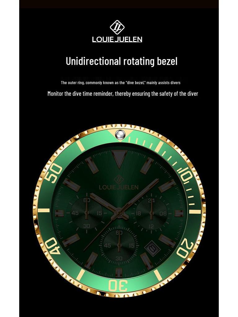 Louis Juren Herren Grüne Wassergott Leuchtende Wasserdichte Uhr