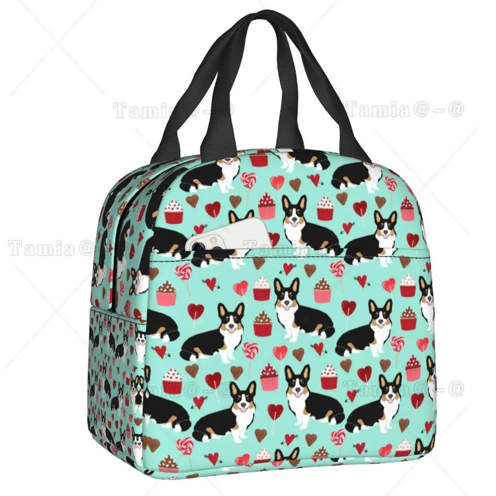 Coffee Welsh Corgi Dog Resuable Lunch Boxes Women Waterproof Cooler Thermal Food Insulated Lunch Bag Kids School Children