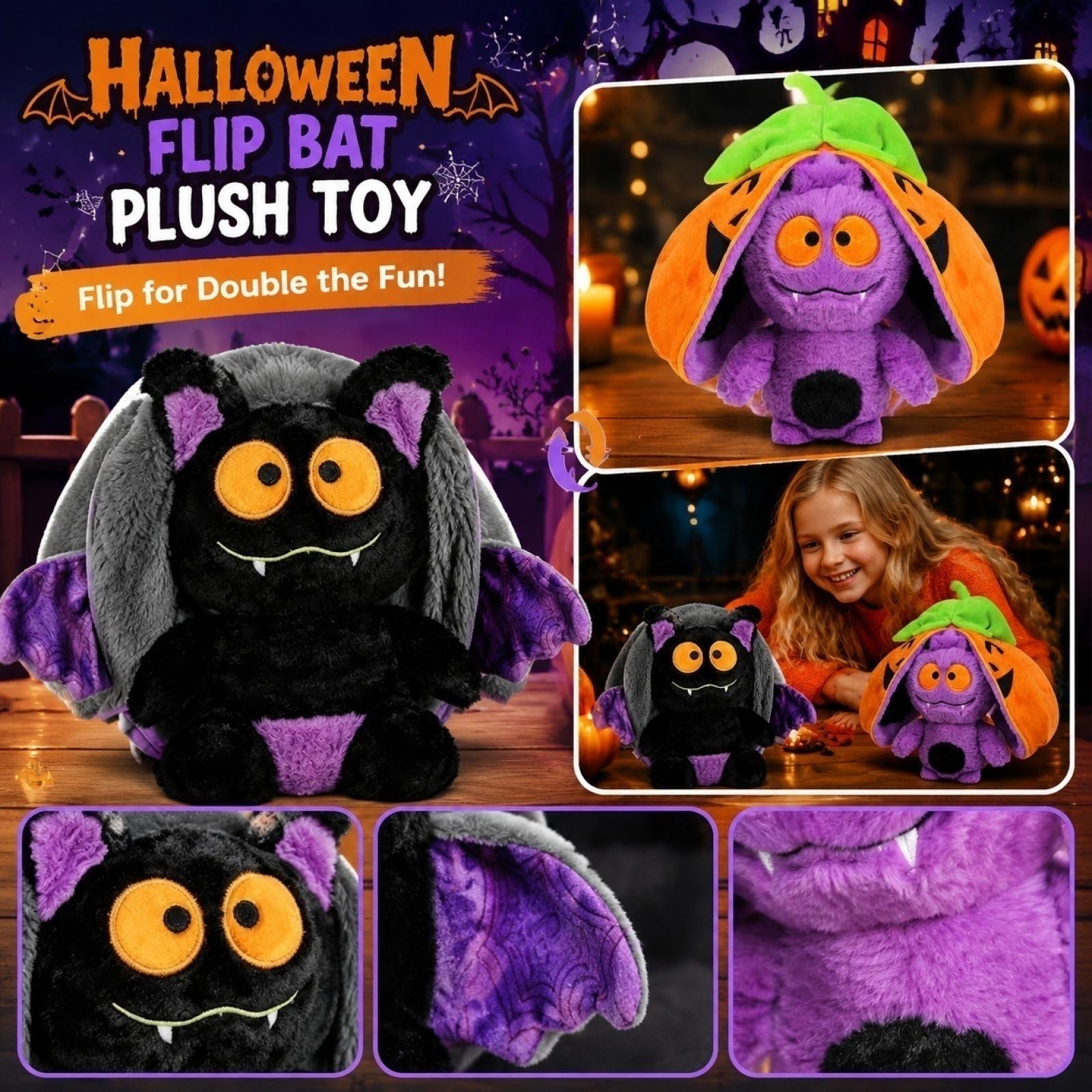 Reversible Plush Bat Toy Soft Stuffed Animal Halloween Themed Plushie Reversible Design Double Sided Plush Toy Gift for Holiday Decoration One Size