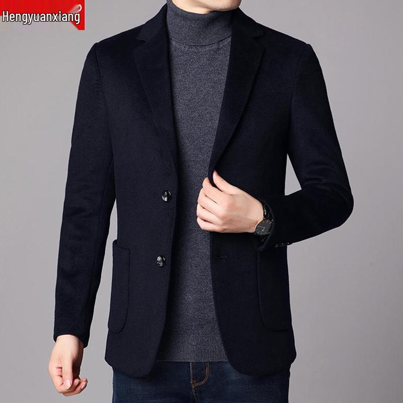 Men's Double-Breasted Cashmere Wool Overcoat & Casual Suit Set for Fall/Winter