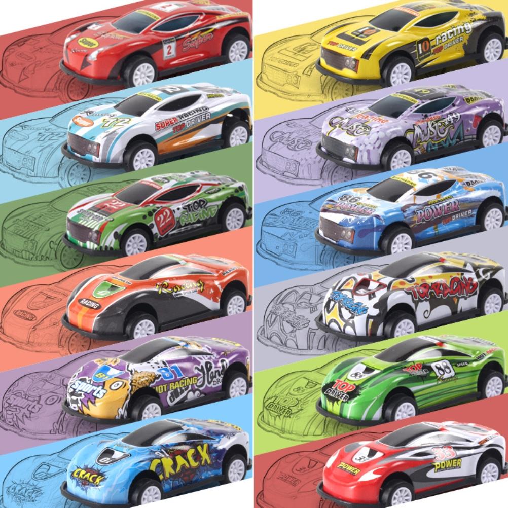 Trageți înapoi mașină de jucărie pentru copii mașină de tablă jucărie mini buzunar 12 jucării pentru vehicule de curse jucării cu frecare metalică