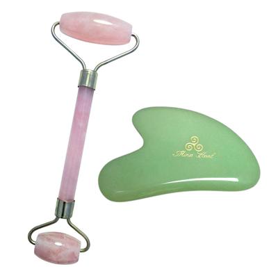 Jade Roller, a Natural Stone Face Roller for Facial Massage (Gua Sha and Roller Set)