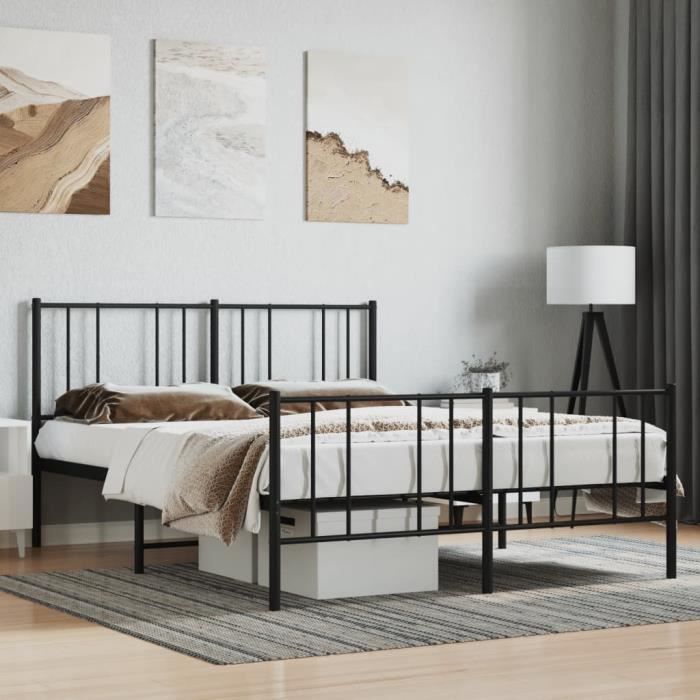 VidaXL Cadre de lit métal avec tête de lit-pied de lit noir 120x190 cm 352495