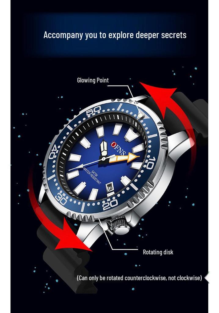 OFNS Men's Casual Waterproof Quartz Wristwatch - Fashionable, Luminous, Simple Design with Shrimp Skin Pattern