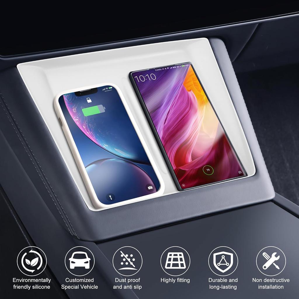 Center Console Silicone Mat for Tesla Model Y Juniper Model 3 Highland Wireless Charger Mat Refresh Non-Slip Design 2026
