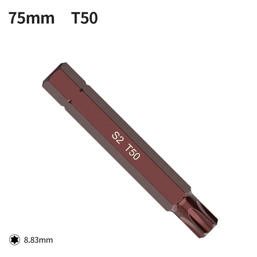 1 Stück 75mm Magnetischer Torx Schraubendreher Bit Stahl 10mm Sechskant Schaft Schraubendreher Für Schlagschrauber T20/T25/T30/T40/T45/T50/T55