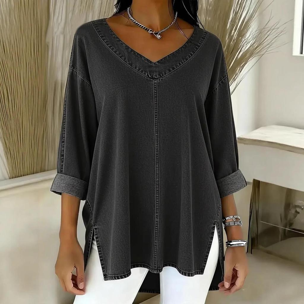 2026 Vår Europeisk & Amerikansk Street Fashion Dam V-ringad Denimtopp