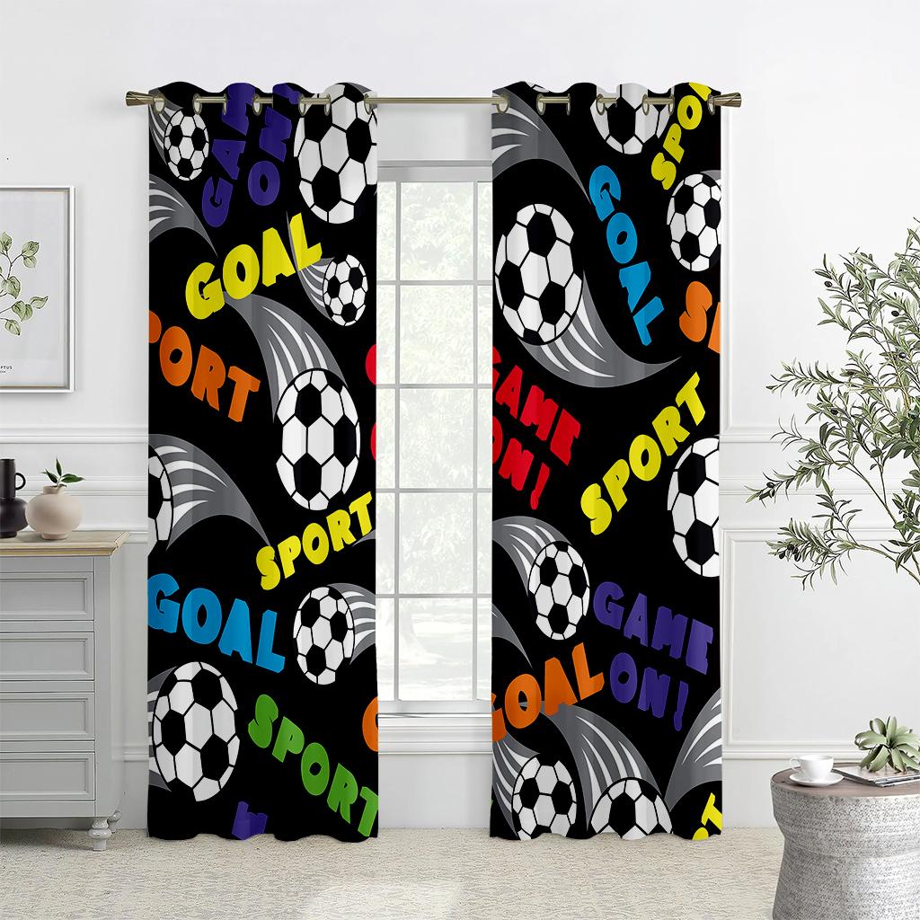 

2 шт. тематических принтов украшают шторы спортивными футбольными узорами. Украшение спальни, теплоизоляция и полузатенение W50xH140(CM)x2PCS&Grommet Top