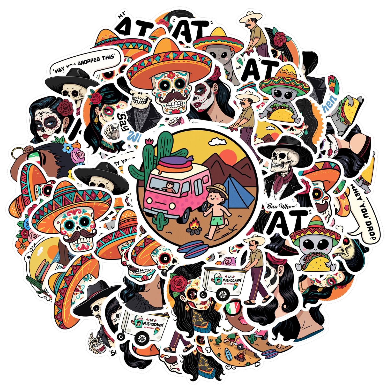 

35pcs Vibrant Aliens Stickers Cartoon Mexican Culture Teacher Reward Stickers School Supplies For DIY Phone Laptop Scrapbook