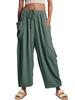 Elastic waisted pleated high waisted wide leg pants, loose casual cotton and linen pants