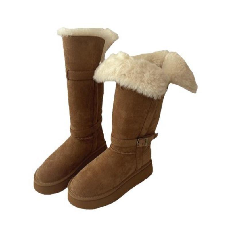 Soft Leather Version~ Two Wear Snow Boots Women's New Winter Thick-soled Velvet Thickened Boots Warm Snow Cotton